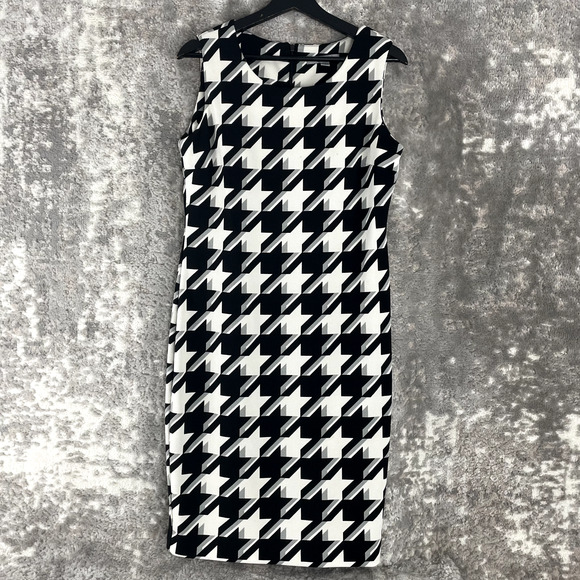 Danny Nicole Size 8 Houndstooth Party Knee Length Shift Dress Black White Zip - Picture 1 of 9